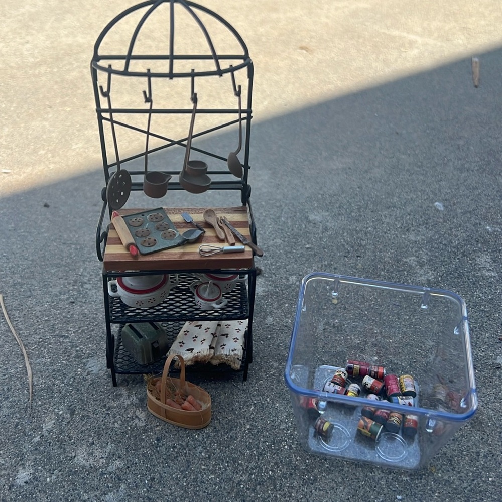 Vintage Dollhouse miniature bakers, wire shelf stand